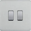 BG Nexus Screwless Brushed Steel 2W & Intermediate Light Switch FBS2WINT -RS Electrical Supplies BG Nexus Screwless Brushed Steel 2W Intermediate Light Switch FBS2WINT Available from RS Electrical
