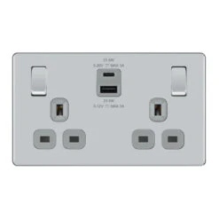 BG Nexus Screwless Polished Chrome 13A Double USB Socket 22W A+C Ports FPC22UAC22G