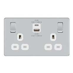 BG Nexus Screwless Polished Chrome 13A Double USB Socket 22W A+C Ports FPC22UAC22W