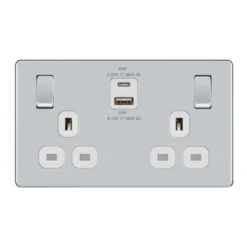 BG Nexus Screwless Polished Chrome 13A Double USB Socket 45W A+C Ports FPC22UAC45W