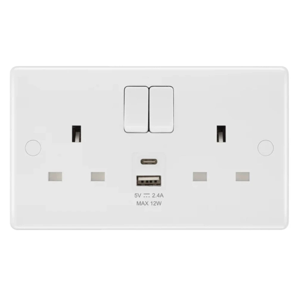 BG White Moulded 13A Double USB Socket With 12W A+C Ports 822UAC12 3 BG White Moulded 13A Double USB Socket With 12W A+C Ports 822UAC12
