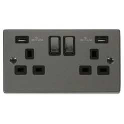 Click Deco Black Nickel 13A Double USB Socket VPBN580BK