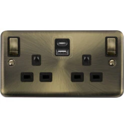 Click Deco Plus Antique Brass 13A Double A+C USB Socket DPAB586BK