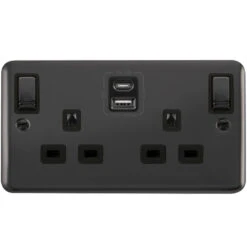 Click Deco Plus Black Nickel 13A Double A+C USB Socket DPBN586BK