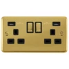 Click Deco Plus Polished Brass 13A Double USB Socket DPBR580BK -RS Electrical Supplies Click Deco Plus Polished Brass Double USB Socket DPBR580BK Available from RS Electrical Supplies