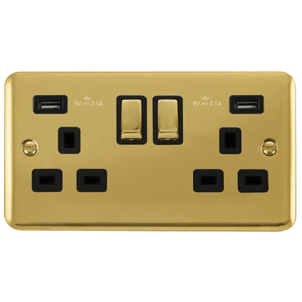 Click Deco Plus Polished Brass 13A Double USB Socket DPBR580BK 3 Click Deco Plus Polished Brass 13A Double USB Socket DPBR580BK