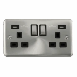Click Deco Plus Satin Chrome 13A Double USB Socket DPSC580BK