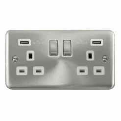 Click Deco Plus Satin Chrome 13A Double USB Socket DPSC580WH