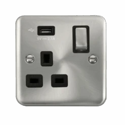 Click Deco Plus Satin Chrome 13A Single USB Socket DPSC571UBK