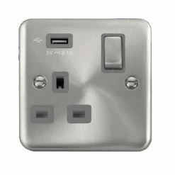 Click Deco Plus Satin Chrome 13A Single USB Socket DPSC571UGY