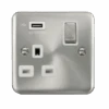 Click Deco Plus Satin Chrome 13A Single USB Socket DPSC571UWH -RS Electrical Supplies Click Deco Plus Satin Chrome Single USB Socket DPSC571UWH Available from RS Electrical Supplies