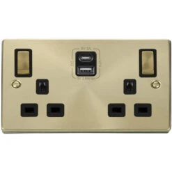 Click Deco Satin Brass 13A Double A+C USB Socket VPSB586BK