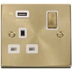 Click Deco Satin Brass 13A Single USB Socket VPSB571UWH