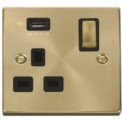 Click Deco Satin Brass 13A Single USB Socket VPSB571UBK