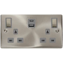 Click Deco Satin Chrome 13A Double A+C USB Socket VPSC586GY