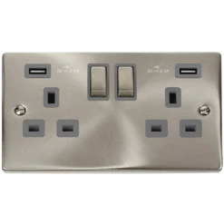 Click Deco Satin Chrome 13A Double USB Socket VPSC580GY