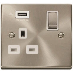 Click Deco Satin Chrome 13A Single USB Socket VPSC571UWH