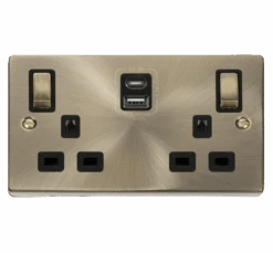 Click Deco Antique Brass 13A Double A+C USB Socket VPAB586BK