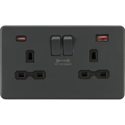 Knightsbridge Screwless Anthracite Double A+C USB Socket SFR9945AT