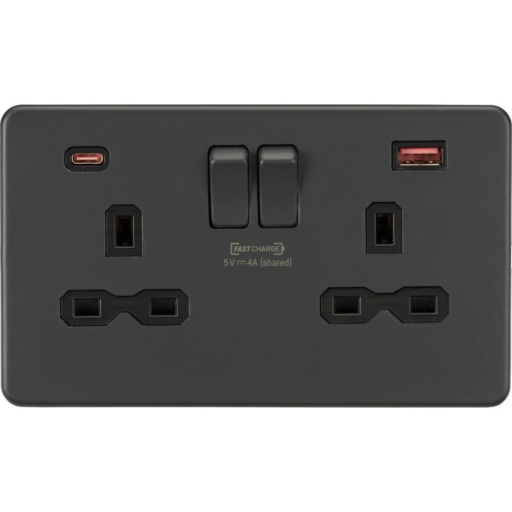 Knightsbridge Screwless Anthracite Double A+C USB Socket SFR9945AT 3 Knightsbridge Screwless Anthracite Double A+C USB Socket SFR9945AT
