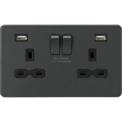 Knightsbridge Screwless Anthracite Double USB Socket SFR9224AT