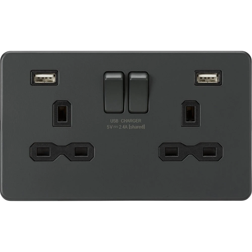 Knightsbridge Screwless Anthracite Double USB Socket SFR9224AT 3 Knightsbridge Screwless Anthracite Double USB Socket SFR9224AT