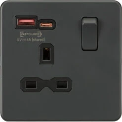 Knightsbridge Screwless Anthracite Single A+C USB Socket SFR9919AT
