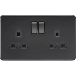 Knightsbridge Screwless Matt Black Double Socket SFR9000MBB