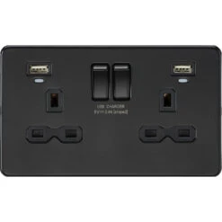 Knightsbridge Screwless Matt Black Double USB Socket With Neon SFR9904NMBB