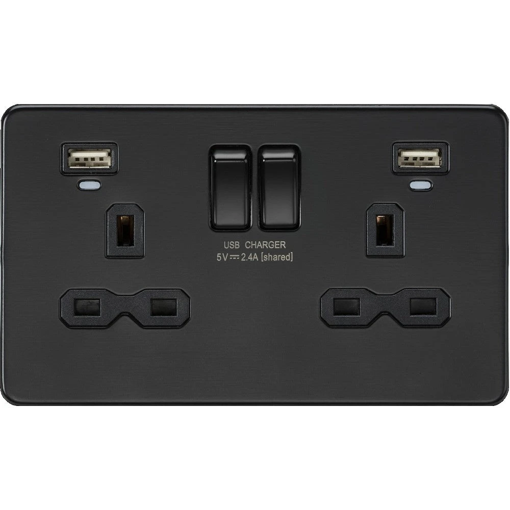 Knightsbridge Screwless Matt Black Double USB Socket With Neon SFR9904NMBB 3 Knightsbridge Screwless Matt Black Double USB Socket With Neon SFR9904NMBB
