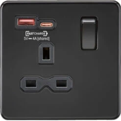 Knightsbridge Screwless Matt Black Single A+C USB Socket SFR9919MBB