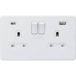 Knightsbridge Screwless Matt White Double USB Socket SFR9940MW
