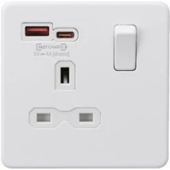 Knightsbridge Screwless Matt White Single A+C USB Socket SFR9919MW