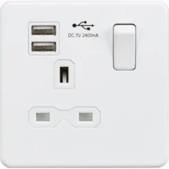 Knightsbridge Screwless Matt White Single USB Socket SFR9124MW