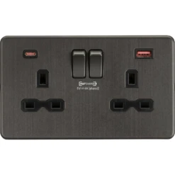 Knightsbridge Screwless Smoked Bronze Double A+C USB Socket SFR9945SB