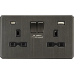 Knightsbridge Screwless Smoked Bronze Double A+C USB Socket SFR9940SB