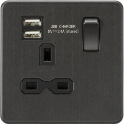 Knightsbridge Screwless Smoked Bronze Single USB Socket SFR9124SB