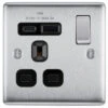 BG Nexus Metal Brushed Steel 13A Single A+C USB Socket NBS21UAC18B -RS Electrical Supplies NBS21UAC18B
