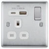 BG Nexus Metal Brushed Steel 13A Single A+C USB Socket NBS21UAC18W -RS Electrical Supplies NBS21UAC18W
