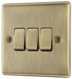 BG Nexus Metal Antique Brass 3G 2W Light Switch NAB43 -RS Electrical Supplies Nexus Metal Antique Brass Light Switch 3G NAB43 Right Available From RS Electrical Supplies