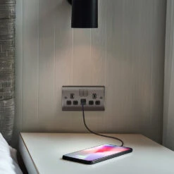 BG Nexus Metal Black Nickel 13A Double USB Socket With 12W A+C Ports NBN22UAC12B -RS Electrical Supplies Nexus Metal Black Nickel Double USB Socket NBN22UAC12B Available From RS Electrical phone