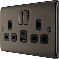 BG Nexus Metal Black Nickel 13A Double USB Socket With 12W A+C Ports NBN22UAC12B -RS Electrical Supplies Nexus Metal Black Nickel Double USB Socket NBN22UAC12B Available From RS Electrical right