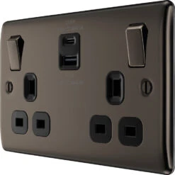 BG Nexus Metal Black Nickel 13A Double USB Socket With 22W A+C Ports NBN22UAC22B -RS Electrical Supplies Nexus Metal Black Nickel Double USB Socket NBN22UAC22B Available From RS Electrical right