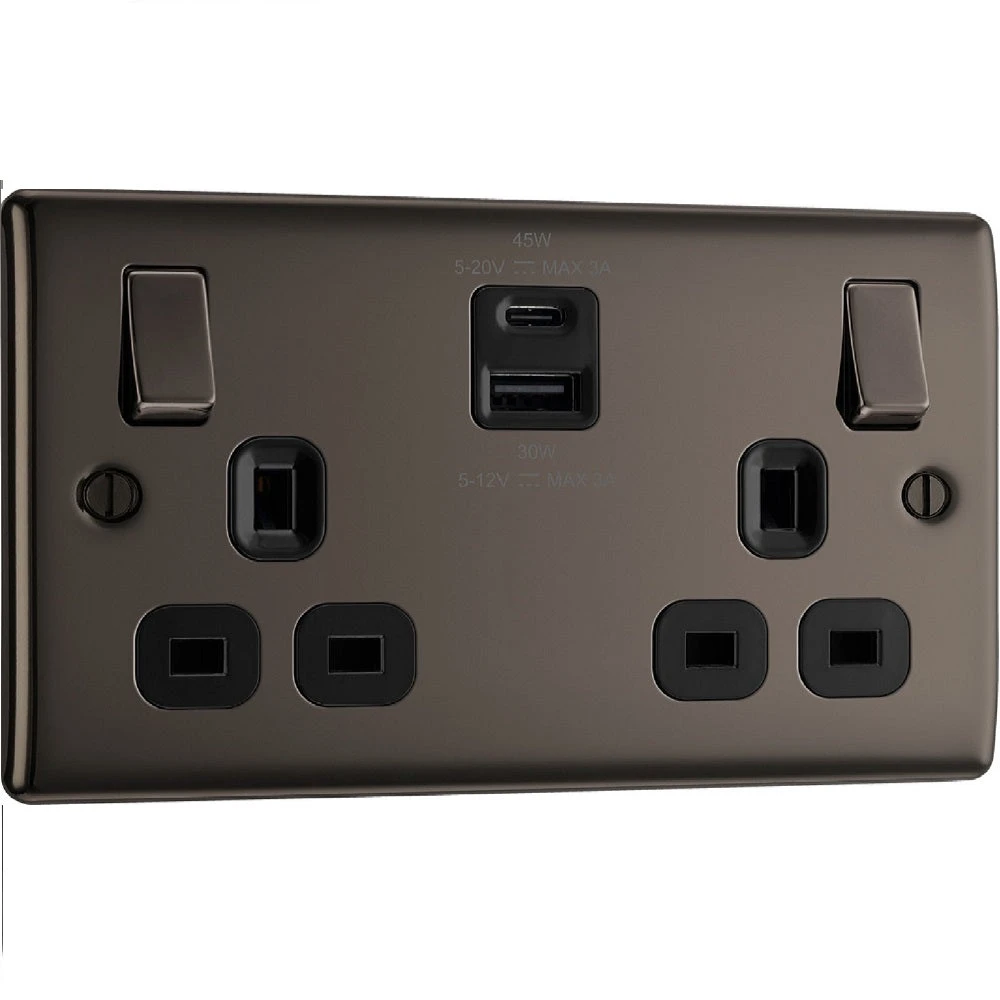 BG Nexus Metal Black Nickel 13A Double USB Socket With 45W A+C Ports NBN22UAC45B 4 BG Nexus Metal Black Nickel 13A Double USB Socket With 45W A+C Ports NBN22UAC45B - Image 2