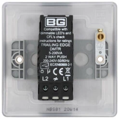 BG Nexus Metal Brushed Steel 1G Dimmer Switch NBS81 -RS Electrical Supplies Nexus Metal Brushed Steel Dimmer Switch 1G NBS81 Back