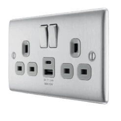 BG Nexus Metal Brushed Steel 13A Double USB Socket With 12W A+C Ports NBS22UAC12G 5 BG Nexus Metal Brushed Steel 13A Double USB Socket With 12W A+C Ports NBS22UAC12G -RS Electrical Supplies Nexus Metal Brushed Steel Double A C USB Socket NBS22UAC12G Right