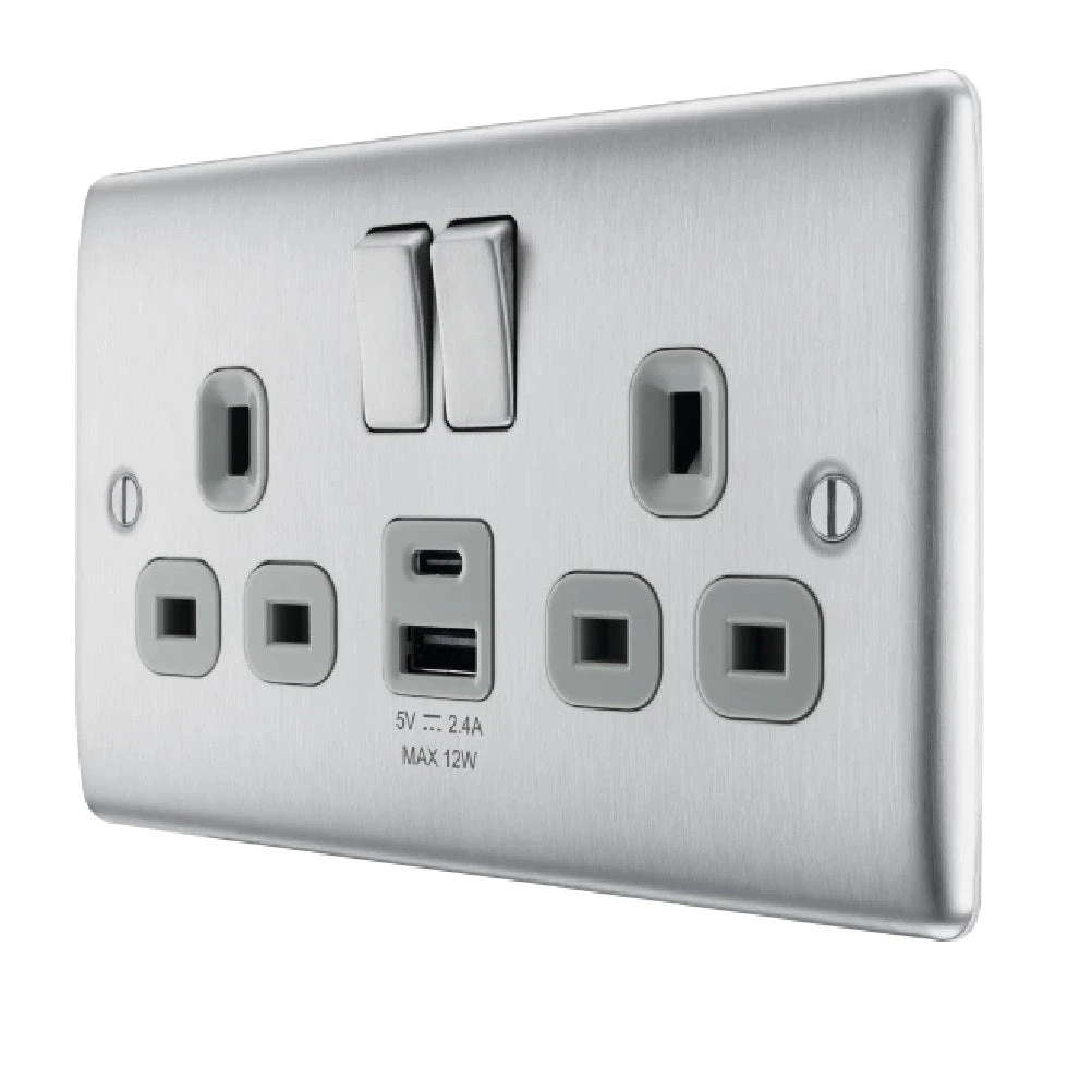 BG Nexus Metal Brushed Steel 13A Double USB Socket With 12W A+C Ports NBS22UAC12G 4 BG Nexus Metal Brushed Steel 13A Double USB Socket With 12W A+C Ports NBS22UAC12G - Image 2