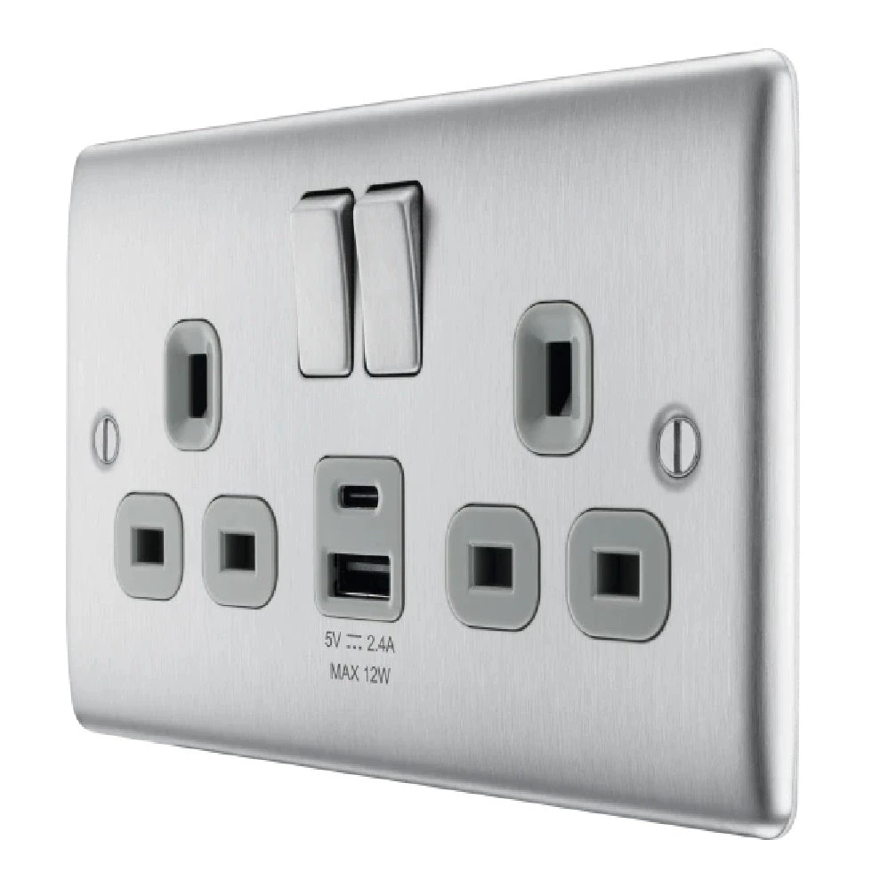 BG Nexus Metal Brushed Steel 13A Double USB Socket With 22W A+C Ports NBS22UAC22G 4 BG Nexus Metal Brushed Steel 13A Double USB Socket With 22W A+C Ports NBS22UAC22G - Image 2