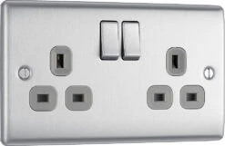 BG Nexus Metal Brushed Steel 13A Double Socket NBS22G 7 BG Nexus Metal Brushed Steel 13A Double Socket NBS22G -RS Electrical Supplies Nexus Metal Brushed Steel Double Socket NBS22G Left