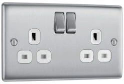 BG Nexus Metal Brushed Steel 13A Double Socket NBS22W 7 BG Nexus Metal Brushed Steel 13A Double Socket NBS22W -RS Electrical Supplies Nexus Metal Brushed Steel Double Socket NBS22W Left